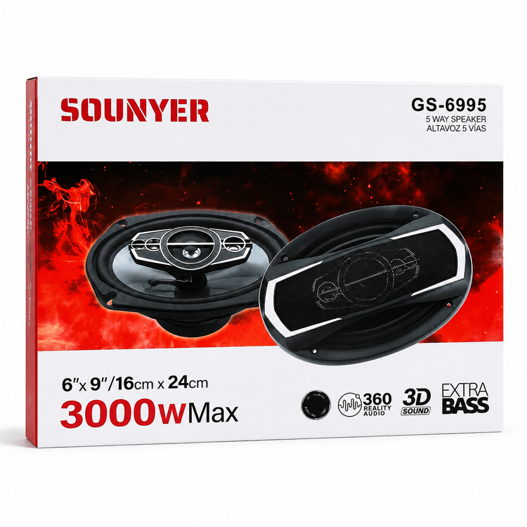 بلندگو بیضی خودرو سونیر SOUNYER GS-6995 سایز 6×9 اینچ پنج طرفه 3000 وات