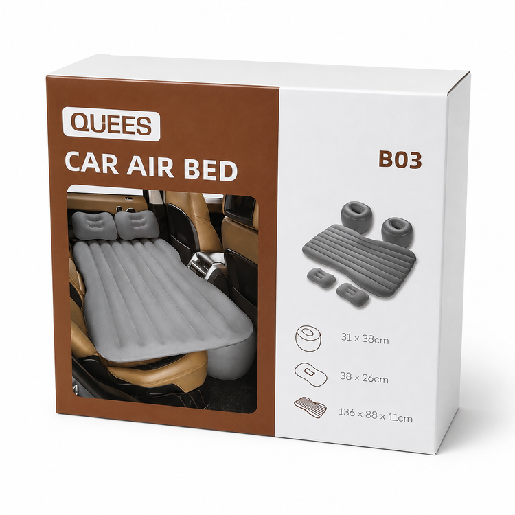 تشک بادی خودرو QUEES B03 | تخت خواب سفری ماشین با پمپ باد و بالش