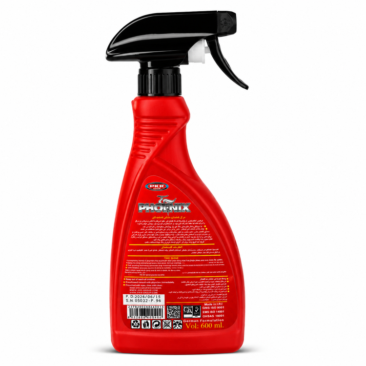 اسپری مایع براق کننده لاستیک خودرو فونیکس مدل Tire Shine حجم 600 میلیلیتر